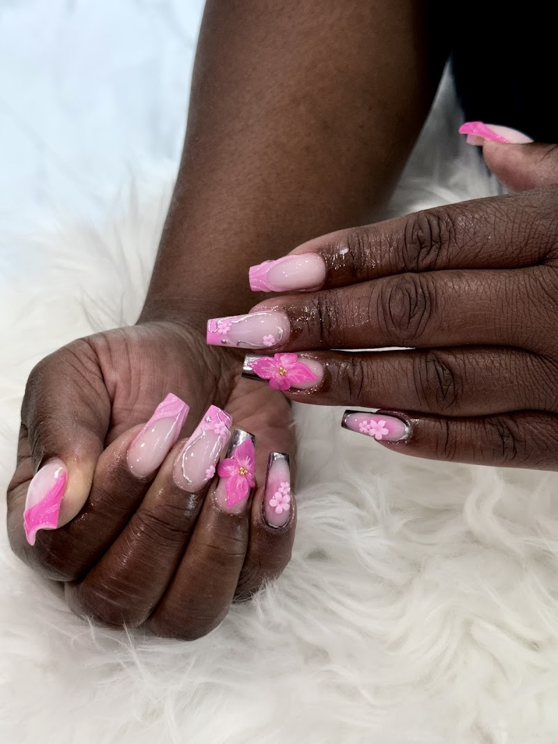 Pink floral acrylic nail design